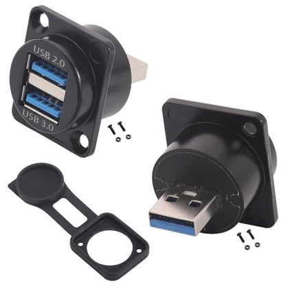 PENGLIN 2PCS Dual USB 3.0 Male to Female Panel Mount Connector | Simultaneous Charging & Data Transmission,Up to 5Gbps High Speed Data Transfer,Waterproof &Dustproof Extends Service Life - size: USB (2PCS)-Dual port