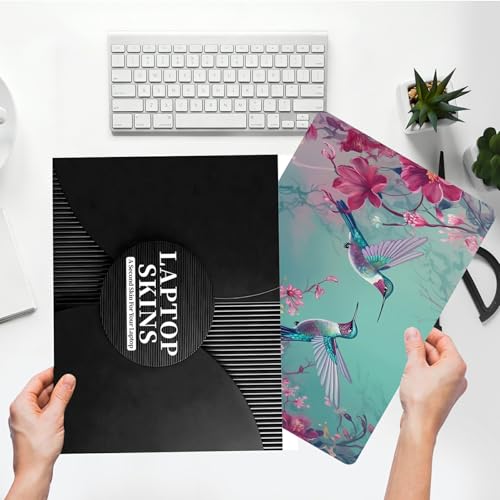 Universal Laptop Skin Sticker with 2 Wrist Pad Skins, Waterproof Scratch Resistant Vinyl Laptop Cover Decal, Cut to Fit for 11–15.6 Inch MacBook HP Dell Lenovo, Hummingbirds Pink Flowers - color: Hummingbirds Pink Flowers
