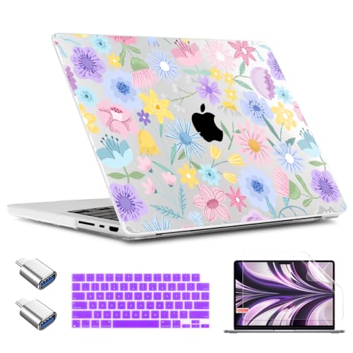 TWOLSKOO for MacBook Pro 16 inch Case M4 A3403 A3186 M3 A2991 M2 A2780 M1 A2485 (2024-2021) Pro/Max, Plastic Hard Shell & Keyboard Cover & Type C Adapter & Screen Protector, Spring Blooms - color: Spring Blooms