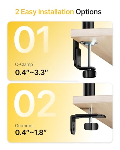 monTEK Quad Monitor Stand for Four 17-32" Screens, 22 lbs Each | Four-screen desk mount, height adjustment, tilt, swivel, rotation, clamp/grommet bases and VESA 75/100 - size: Quad Monitor
