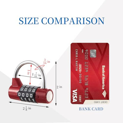 Gym Locker Lock 4 Digit Combination Lock for Locker for School Gym Lock for Sports, Toolbox, Case, Hasp Storage（20） (Shackle Red) - size: 3.5" red