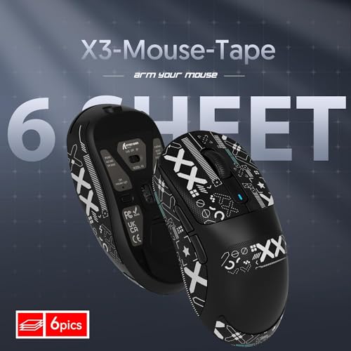 ATTACK SHARK Mouse Anti Slip Grip Tape for X3 Wireless Gaming Mouse - Black | Pre-Cut Universal Tape, Skins, Sweat Resistant, Elastics Refined Side Grips, Ultra-thin 0.5mm (0.02in) for Computer Mouse - color: Black & White