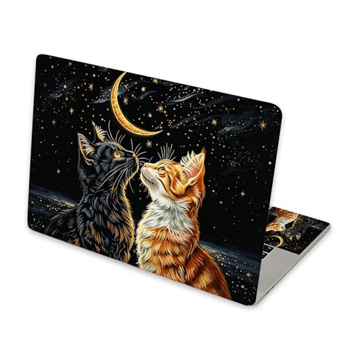 Universal Laptop Skin Sticker for 12/13/14/15.6 Inch Laptops, Reusable Vinyl Laptop Decal Cover, Waterproof Scratch Resistant Notebook Skin with 2 Wrist Pads,Moonlight Cats - color: Moonlight Cats