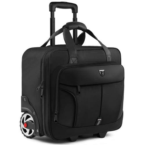 RUCYEN Rolling Laptop Bag,Rolling Briefcase for Men & Women,Laptop Briefcase on Wheels,Carry On Bag for Business Travel - color: Black+Black Zipper, size: 17.3 inch