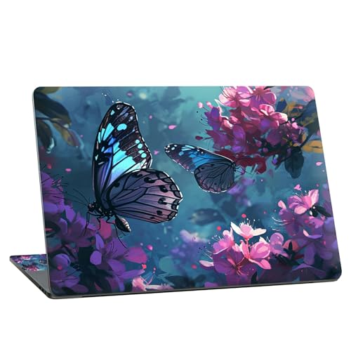 Universal Laptop Skin Sticker with 2 Wrist Pad Skins, Waterproof Scratch Resistant Vinyl Laptop Cover Decal, Cut to Fit for 11–15.6 Inch MacBook HP Dell Lenovo, Flowers Butterfly - color: Flowers Butterfly