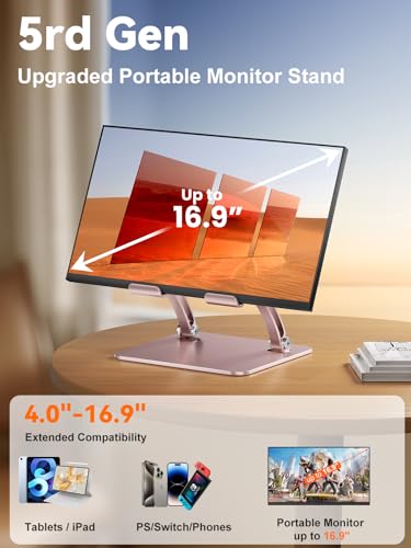tounee Tablet Holder Stand, Dual Rod Adjustable Aluminum Desktop Stand, Compatible with 4.7-16.9" iPads, Surface Tablets, Portable Monitor, Kindle and More (Rose Gold) - color: Rose Gold