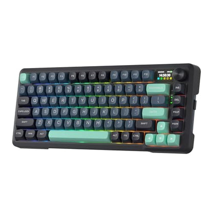 Redragon K724 PRO Wireless 81-Key Gasket Gaming Keyboard, TFT Screen & Knob | Easy-Control LED Info Display, 0-Delay Tri-Mode, Cushioned 5-Layer Noise Dampening for Creamy Thocky Sound, Compact 80% Size - color: Dark Jade, size: 81 Keys + LCD Screen