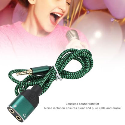 Headphone Mic Splitter Cable, 3.5mm Headset Splitter Cable with Gold Plated Connectors and Integrated Chip, Portable Audio Mic Adapter for Music Calls Gaming Laptop Phone