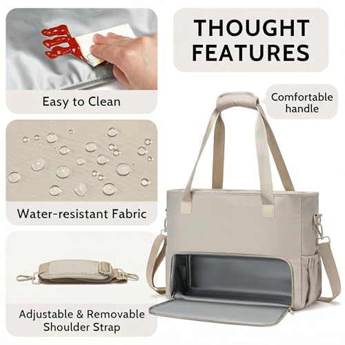 2-in-1 Insulated Lunch & Laptop Tote Bag for Women, Fits 15.6" Laptop, Lightweight Water-Resistant Polyester Work Tote Bag, Commuter Bag for Office, Teacher, Nurse & Travel, Khaki - color: Khaki