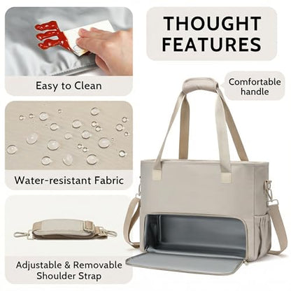 2-in-1 Insulated Lunch & Laptop Tote Bag for Women, Fits 15.6" Laptop, Lightweight Water-Resistant Polyester Work Tote Bag, Commuter Bag for Office, Teacher, Nurse & Travel, Khaki - color: Khaki