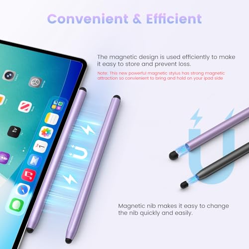 Stylus Pen for Touchscreen, 2-in-1 Magnetic Universal Stylists | High Sensitivity & Precision, Metal Barrel,Compatible with iPad,iPhone,Android Microsoft Surface Nintendo Switch Touchscreen - color: Dark Grey/Purple