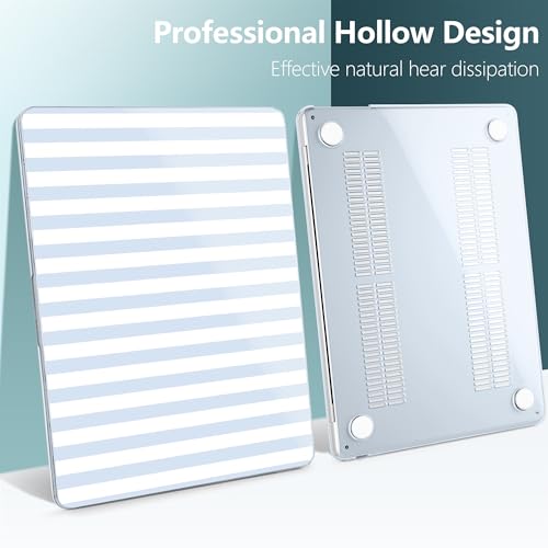 for MacBook Air 13 Inch (13.6 Inch) Case, M5/M4/M3/M2 Chip 2026 2025 2024 2023 2022, Hard Plastic Printed Cover with Screen Protector & Keyboard Cover & Dust Plugs, Blue & White Stripes - color: Blue & White Stripes