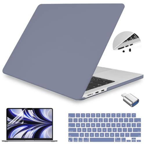 Teryeefi Case for MacBook Air 13.6 Inch Model M5 M4 M3 M2 A3449/A3240/A3113/A2681 Model (2022-2025 2026 Release), Laptop Hard Case+USB 3 Adapter+Keyboard Cover for MacBook Air 13, Cream Lavender Gray - color: Cream Lavender Gray