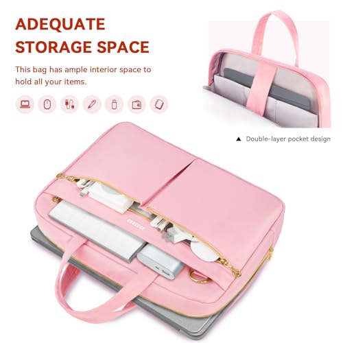 Ferkurn Laptop Bag Case Women Men Computer Bag Compatible with MacBook/HP/LG/Dell, Shoulder Strap Slim Carrying Messenger Briefcase, Pink, 15.6-16 Inch - color: Pink, size: 15-15.6 inch