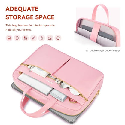 Ferkurn Laptop Bag Case Women Men Computer Bag Compatible with MacBook/HP/LG/Dell, Shoulder Strap Slim Carrying Messenger Briefcase, Pink, 15.6-16 Inch - color: Pink, size: 15-15.6 inch