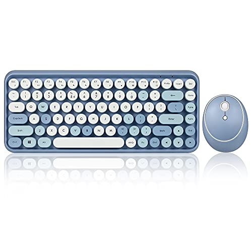 Perixx PERIDUO-713BL Wireless Mini Keyboard and Mouse Combo - Retro Round Key Caps - Pastel Blue - US English Layout (11909) - color: Blue