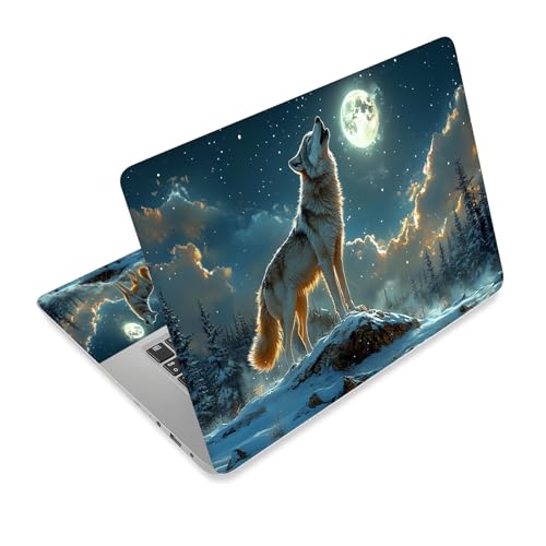 Universal Laptop Skin Sticker Decal,15.6 Inch Laptop Vinyl Cover for 13" 14" 15.6" Laptop,Scratch-Resistant Waterproof Protector Wrap,Reusable with Wrist Pads,Moon Wolf Snow Howl - color: Moon Wolf Snow Howl