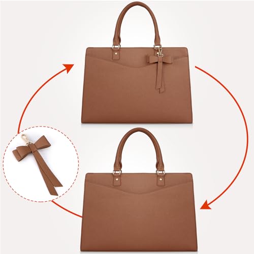 RAINSMORE Laptop Bag for Women 15.6 Inch PU Leather Laptop Tote Professional Business Office Work Bag Waterproof Briefcase Computer Tote Bag Large Lightweight Handbag Shoulder Bag - color: Dark Brown