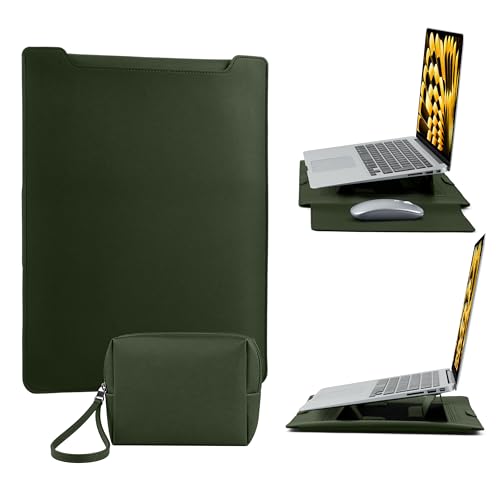 13-14 Inch Protective Laptop Sleeve with Stand, for MacBook Pro/MacBook Air | for MacBook Pro 14'' M5~M1, Pro/Max, MacBook Air 13.6'' M5-M2, iPad Air/Pro, PU Leather Laptop Case (13"-14" Green) - color: Green, size: 13-14 Inch