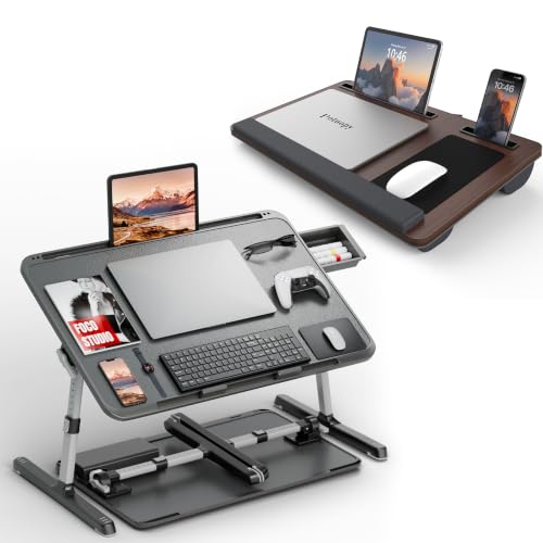 2 Pack Lap Desk Bundle, Cushioned Lap Pad & Adjustable Foldable Laptop Bed Tray, Fits Up to 17 Inch Laptops for Bed Couch Dorm