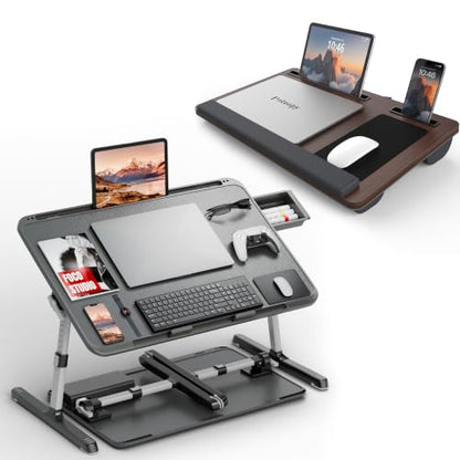 2 Pack Lap Desk Bundle, Cushioned Lap Pad & Adjustable Foldable Laptop Bed Tray, Fits Up to 17 Inch Laptops for Bed Couch Dorm