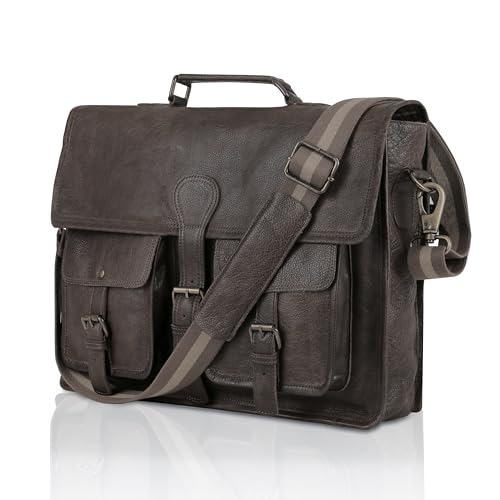 Leather briefcase 18 inch laptop messenger bag for men and women best satchel office bag - color: Grey, size: 16 inch