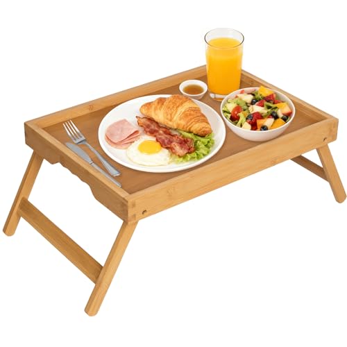 Artmeer FSC 100% Bamboo Bed Tray with Folding Legs, Large, Natural | Large FSC 100% bamboo bed tray with folding legs, handles and raised edges for meals, laptops, reading and serving. - color: Bamboo, size: Large