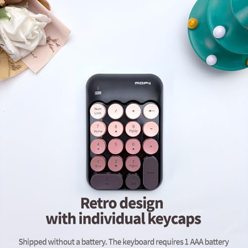 Sahara - Wireless Numeric Keypad, Retro Round Keycaps, Portable Number Pad with Ergonomic Design, USB Receiver, Compatible with Laptop/Desktop PC (Black/Brown) - color: Black/Brown