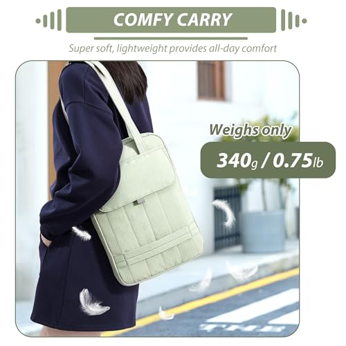 15.6 Inch Puffy Laptop Sleeve with Handle, Vertical Quilted Laptop Shoulder Bag with Luggage Strap, Compatible with 14-Inch Laptops, MacBook Pro/Air/Neo M5/M4/M3, for Women Travel Work (Green) - color: Green