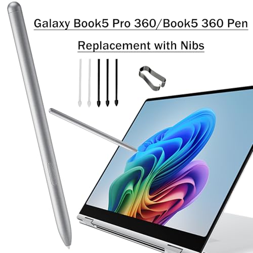 Galaxy Book 5 Pro 360 Pen for Samsung Book Pro 5/4 360 S Pen Compatible for Samsung Galaxy Book 5/4 360 Stylus Pen with Pen Nibs Replacement (Silver) - color: Silver