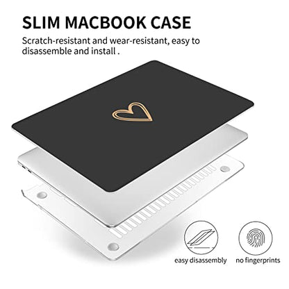 Seorsok Compatible with MacBook Air 13 Inch Case 2020 2019 2018 Release A1932 A2179 M1 A2337 Touch ID, Gold&Cute Heart Pattern Plastic Hard Shell Case with Keyboard Cover,Black - color: Black(heart)