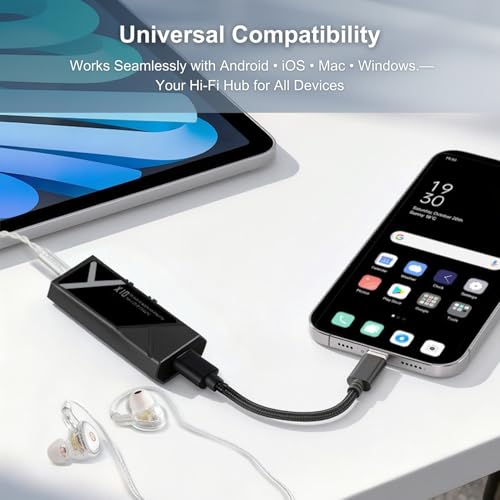 Surfans X10 Portable DAC Headphone Amplifier, USB-C DAC Dongle with 3.5mm & 4.4mm Balanced Outputs, Up to 522mW, ES9028Q2M Hi-Res Audio Adapter for IEMs/Headphones, iPhone/Android,PC/Mac - color: Black