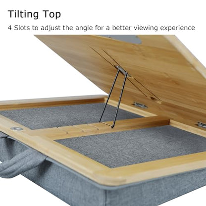 Adjustable Lap Desk for Laptop with Cushion Tablet Phone Holder | Bamboo Laptop Stand with Anti-Slip Strip, Handle Fits up to 15.6 inch or 14 inch with Mouse Space - size: 16.5"x13.4" Height-adjustable