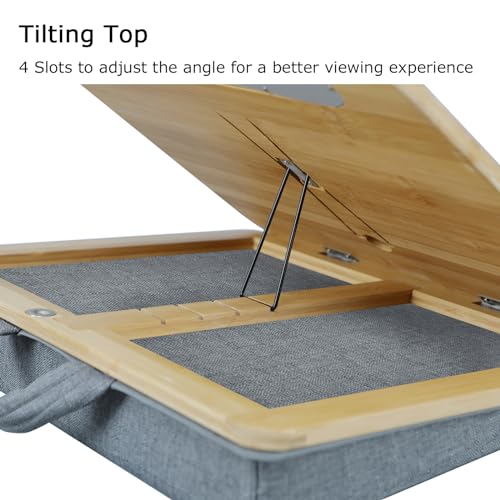 Adjustable Lap Desk for Laptop with Cushion Tablet Phone Holder | Bamboo Laptop Stand with Anti-Slip Strip, Handle Fits up to 15.6 inch or 14 inch with Mouse Space - size: 16.5"x13.4" Height-adjustable