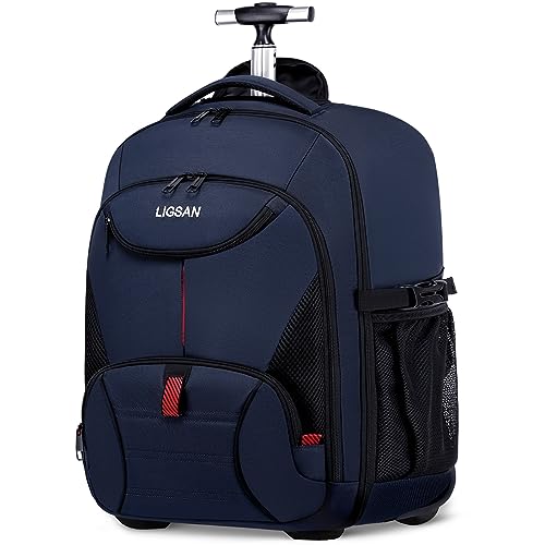 Rolling Backpack for Adults, 17inch Laptop Travel Backpack with Wheels Waterproof Roller Backpacks for Women Men Student Large College Business Suitcase Carry on Luggage Bag Wheeled Bookbag, Blue - color: Blue, size: 17 Inch