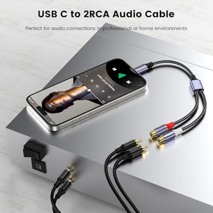 MOSWAG USB-C to Dual RCA Audio Adapter Cable Female | Gold plated braided audio splitter for PC,phone,tablet,speaker,amp,car stereo Stable,withstands frequent plugging,plug&play - size: 1 Pack