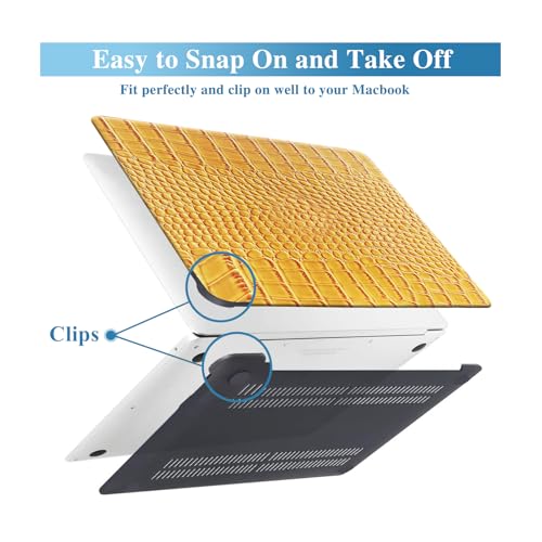 Crocodile Case for MacBook Air 13 inch 2026 M5, 2022-2025 M4/M3/M2 | Model A3449 A3240 A3113 A2681, Texture Crocodile Aligator Skin Snakeskin PU Leather Hardshell Case & Keyboard Cover, Yellow - color: # Shiny Yellow Crocodile