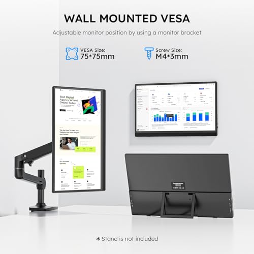 Portable Monitor for Laptop FHD 15.6" 1080P Ultra-Slim USB-C&HDMI External Second Screen for Laptop Travel Monitor Dual Speaker-Screen Extender for PC/Mac/Phone/PS4/5/Xbox/Switch-VESA*2