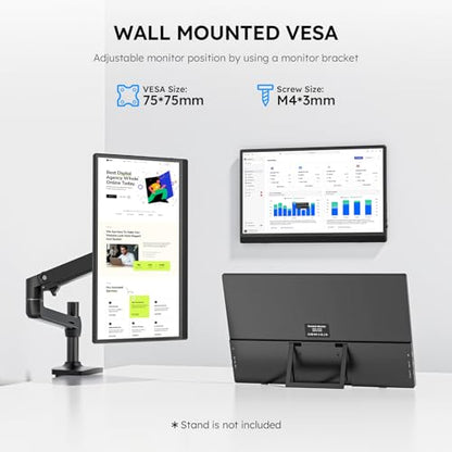 Portable Monitor for Laptop FHD 15.6" 1080P Ultra-Slim USB-C&HDMI External Second Screen for Laptop Travel Monitor Dual Speaker-Screen Extender for PC/Mac/Phone/PS4/5/Xbox/Switch-VESA*2