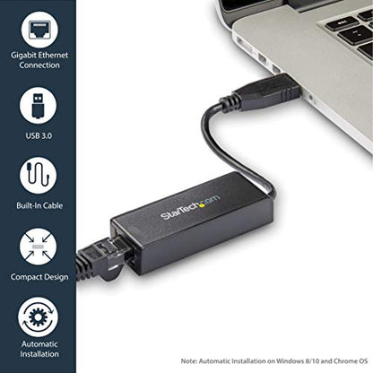 StarTech USB 3.0 to Gigabit Ethernet Adapter, USB to RJ45, TAA (USB31000S) | USB 3.0 to 10/100/1000 Gigabit Ethernet LAN Adapter - color: Black, size: 1Gbps, style: USB-A