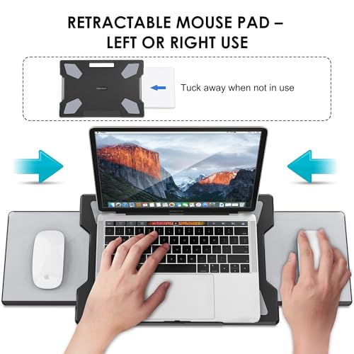 Laptop Lap Desk for Bed & Couch, Portable Laptop Lap Pad with Retractable Left/Right Mouse Pad, Stable & Comfortable Lap Tray for Sofa, Travel, Writing & Home Office