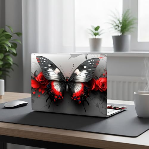 Aesthetic Laptop Skin Cover,12-15.6 Inch Universal Vinyl Sticker Decal,Butterfly Roses Art Waterproof Scratch-Resistant Notebook Wrap,Removable Residue-Free Protector - color: Butterfly Roses Art
