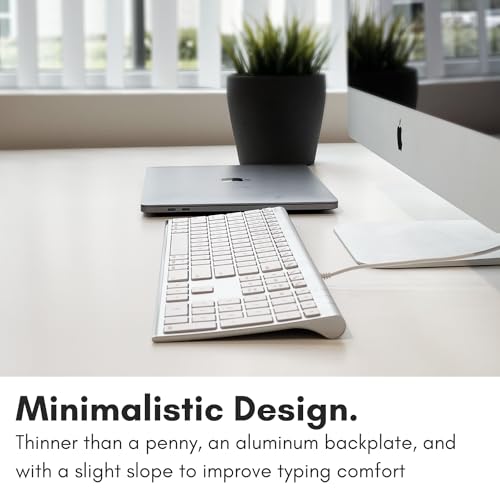 Macally Ultra Slim USB Wired Computer Keyboard - Compatible Apple Keyboard or Windows - Full Size with 20 Mac Keyboard Keys -with Numeric Keypad - Silver Aluminum Finish - color: Silver