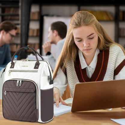 VANKEAN 17 Inch Laptop Backpack for Women Large Capacity Waterproof Daypack - color: Beige/Coffee, size: 17.3 Inch
