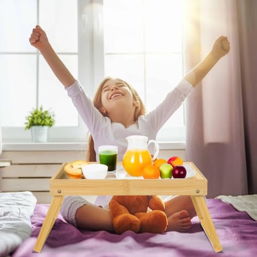 RRX Bamboo Bed Tray Table with Folding Legs, Breakfast Tray, 2 Pack (Beige) | Bed Trays for Folding Table Eating, Kitchen Serving, Food, Sofa, Snacking or Working, Laptop Desk Dinner, Snack Tray - color: Beige