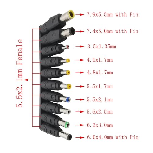 Universal Laptop DC Power Supply Adapter, 5.5x2.1mm Female to Male Tips Charger Connector, DC Power Plug Jack Set Conversion Plug(C-RA 8Pcs) - color: C-ra 8pcs