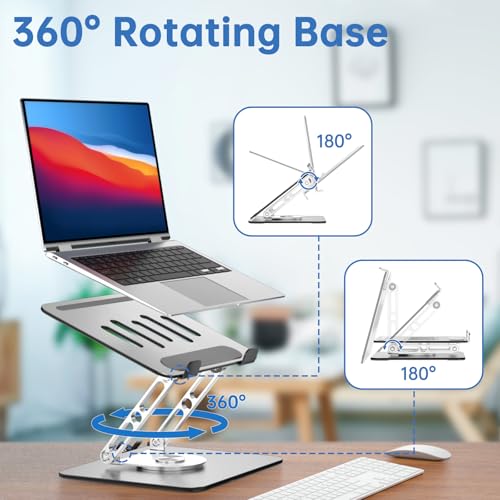 Laptop Stand for Desk Adjustable Computer Stand with 360 Rotating Base Ergonomic Laptop Riser Mount for Desk Foldable Protable Computer Desk Fits with MacBook Pro Air, Rectangle - color: Rectangle, Silver