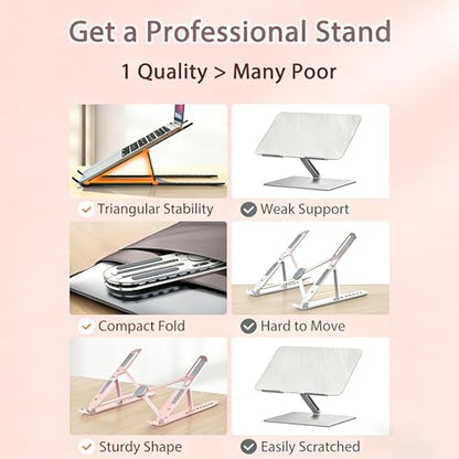 Ergonomic Foldable Computer Stand, 10-Level Height Adjustable Aluminum Laptop Stand, Compatible with 17.3 Inch Laptops, Tablets & Drawing Tablets, for MacBook, HP, Lenovo, Dell (Pink) - color: Pink