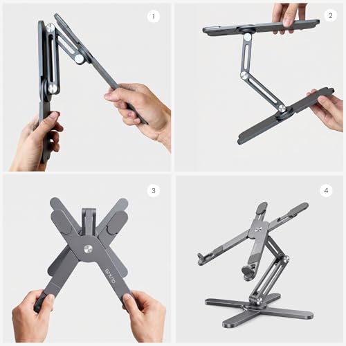 Model-X 2.0 Laptop Stand, Laptop Stand for Desk Adjustable Height, 360 Rotating Laptop Riser Aluminum Portable Foldable Computer Stand for MacBook Pro Air 10–17 inches (Royal Gray) - color: Royal Gray