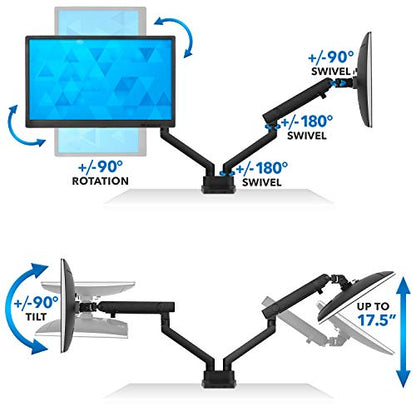 Mount-It! Dual Monitor Arm Desk Stand, 24-32" Screens | Premium articulating spring arms with height adjustment, fits two VESA 75/100 screens, C-clamp & grommet.